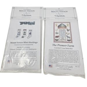 2 New Mount Vernon Posy Collection Needlepoint Cross Stitch Ornament Farm Sample